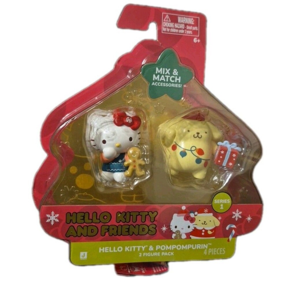 Hello Kitty And Friends POMPOMPURIN & Present Christmas Figure 2 Pack New